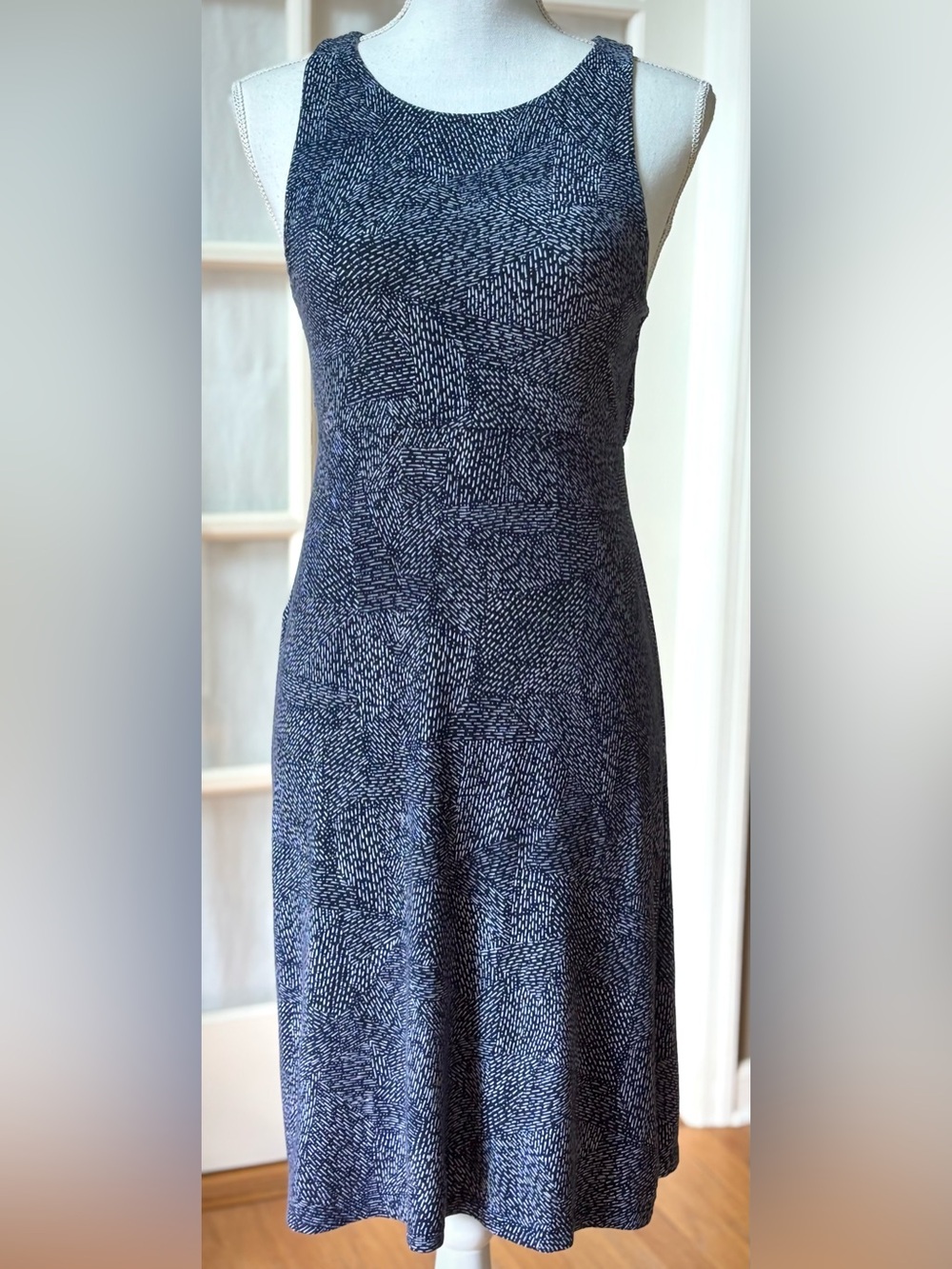 Athleta Navy White Abstract Print Modal Fit & Flare Dress S